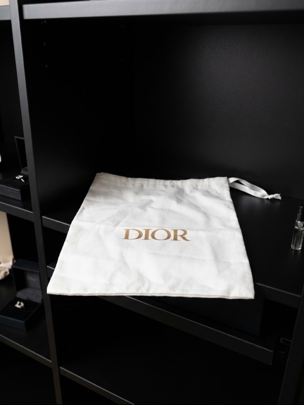 Dior White Drawstring Dust Bag with Gold Logo approx 12” W x 15” H New Condition